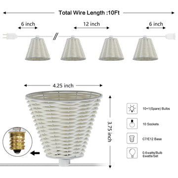 Payton 10-Light Indoor/Outdoor 10 ft. Classic Cottage Incandescent G40 Faux-Rattan Shaded String Lights